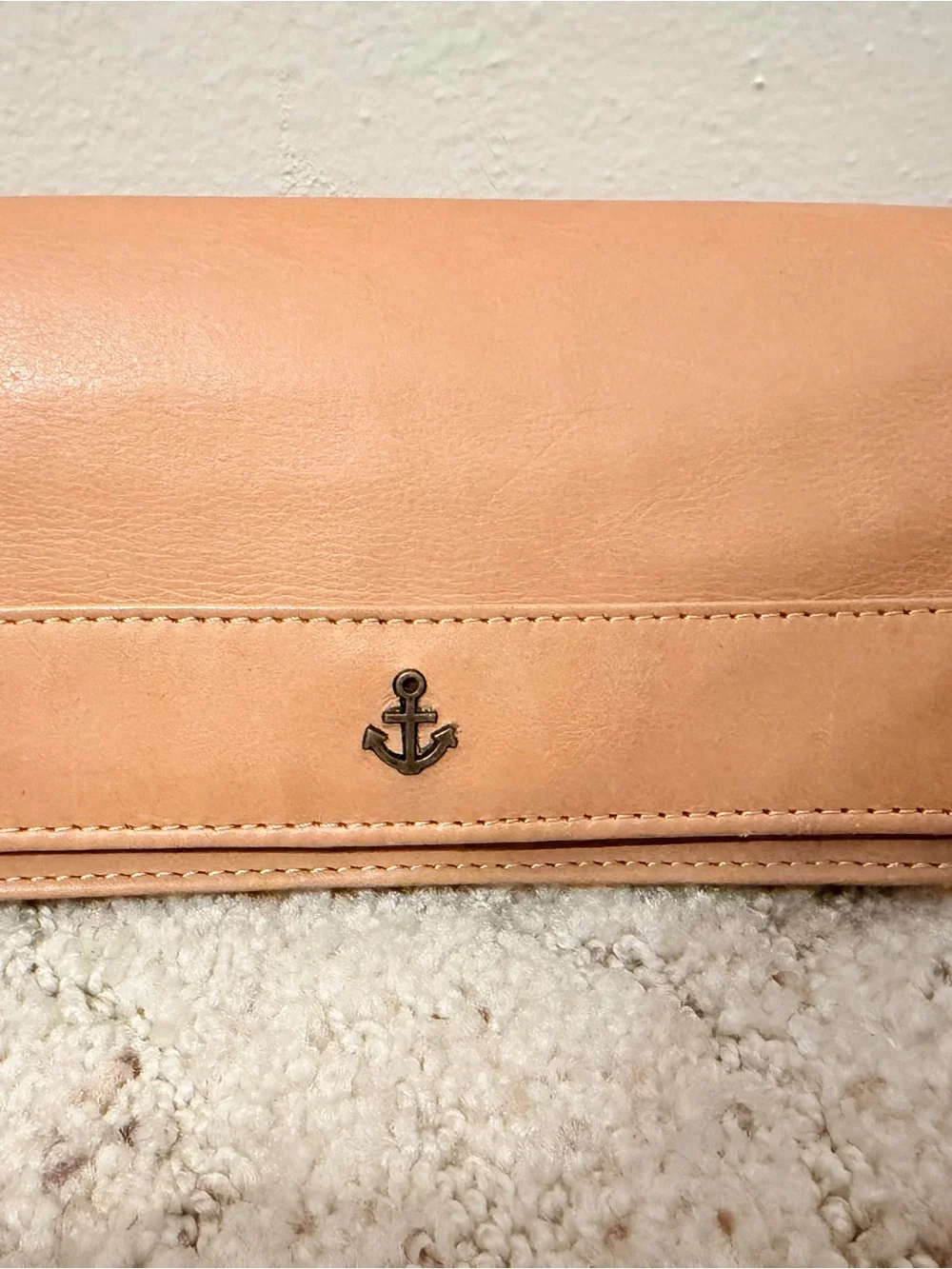 Tan/Cream Leather Clutch with Anchor Accent